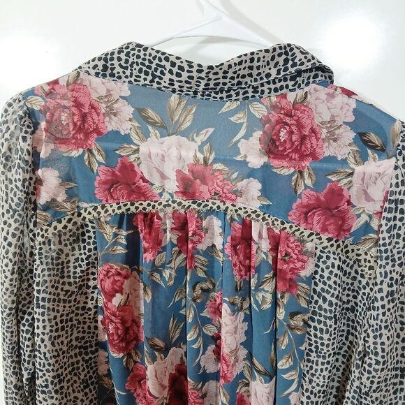 Floral Animal Print Long Sleeve Sheer Top - Picture 5 of 10